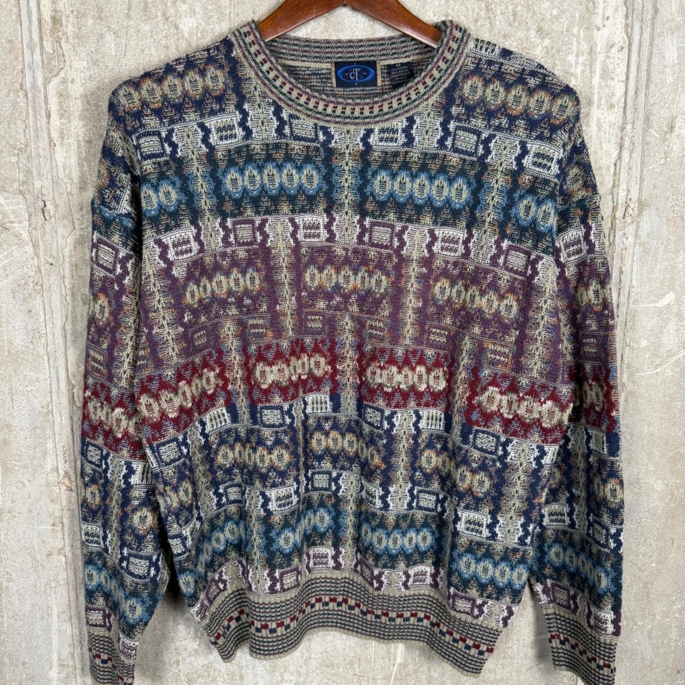 Vintage 90s Coogi Style 3D Textured Knit Sweater Mens Medium Multicolor Cotton